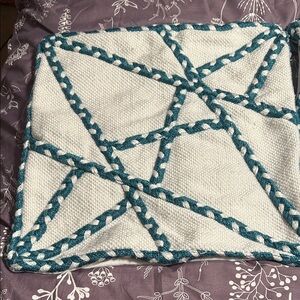 Geometric Teal and White Accent Pillow Cover